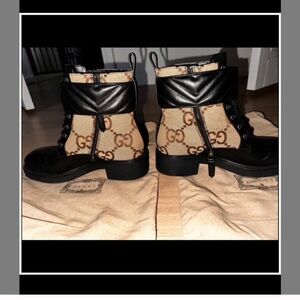 Gucci Double G Logo Leather Combat Boots